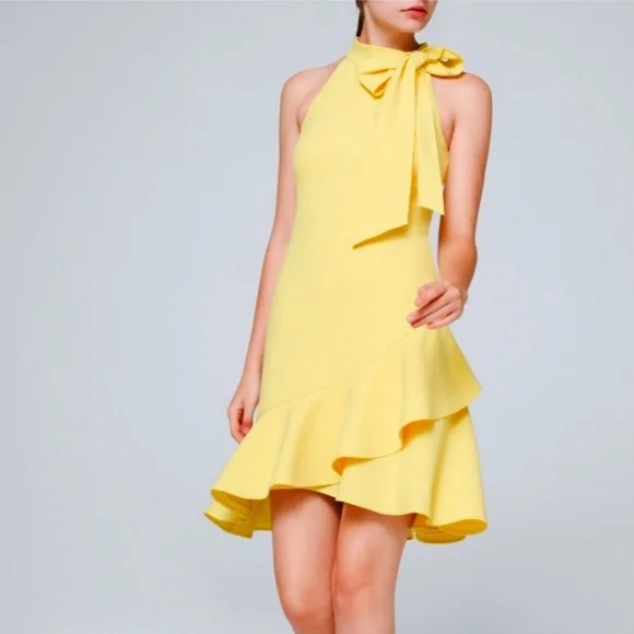 Vince Camuto Yellow Halter Bow Neck Ruffle - Picture 1 of 10